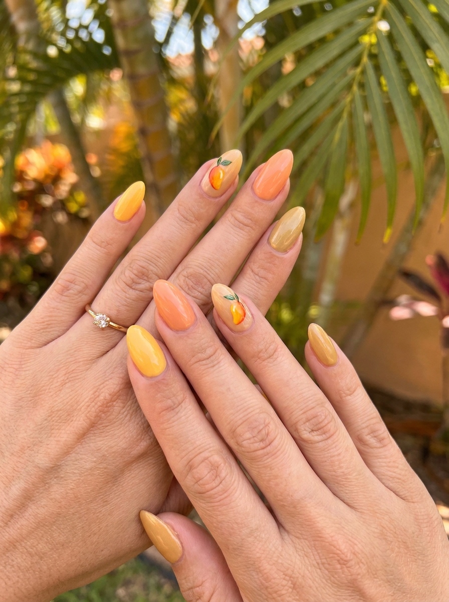 Mango Sunset Nails mit warmen Gelb- und Orangetönen